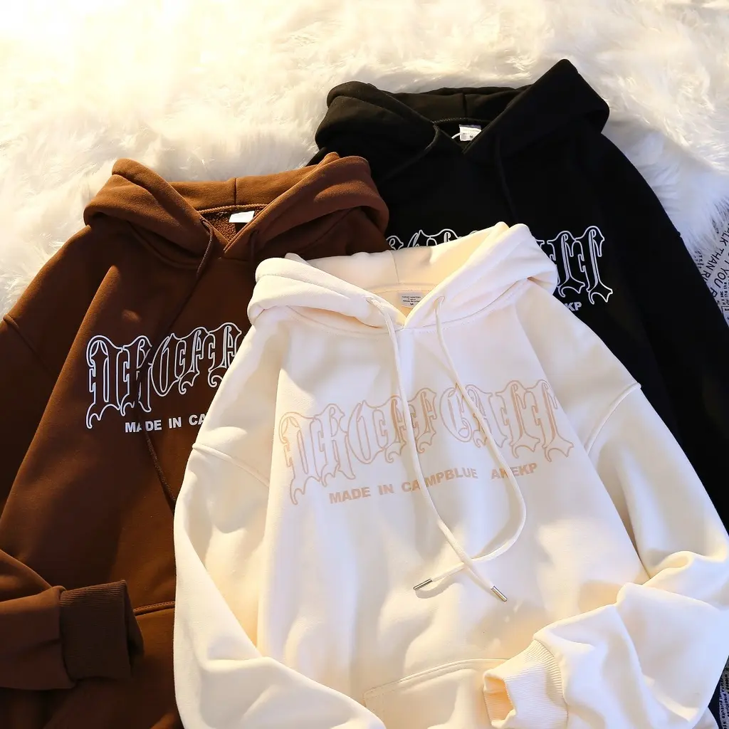 Hoodie gothic retro untuk lelaki dan wanita, pakaian luar lengan panjang, longgar, Korea, pelajar, baju sejuk bertudung baldu lembut yang besar, Stok Sedia