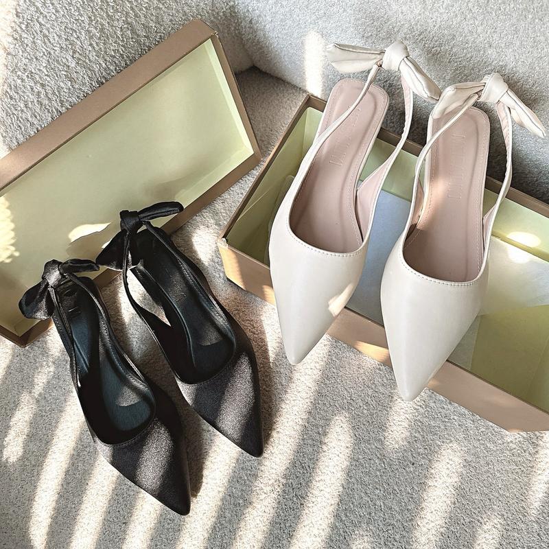 Gạo.Shoes - (35-42) Sục Nữ Mũi Nhọn, Quai Hậu Nơ Sau, Đế Bệt, Hoạ Tiết Trơn Đơn Giản Dễ Phối Đồ, Đế Chống Trơn Trượt. GiàY DéP Hoa