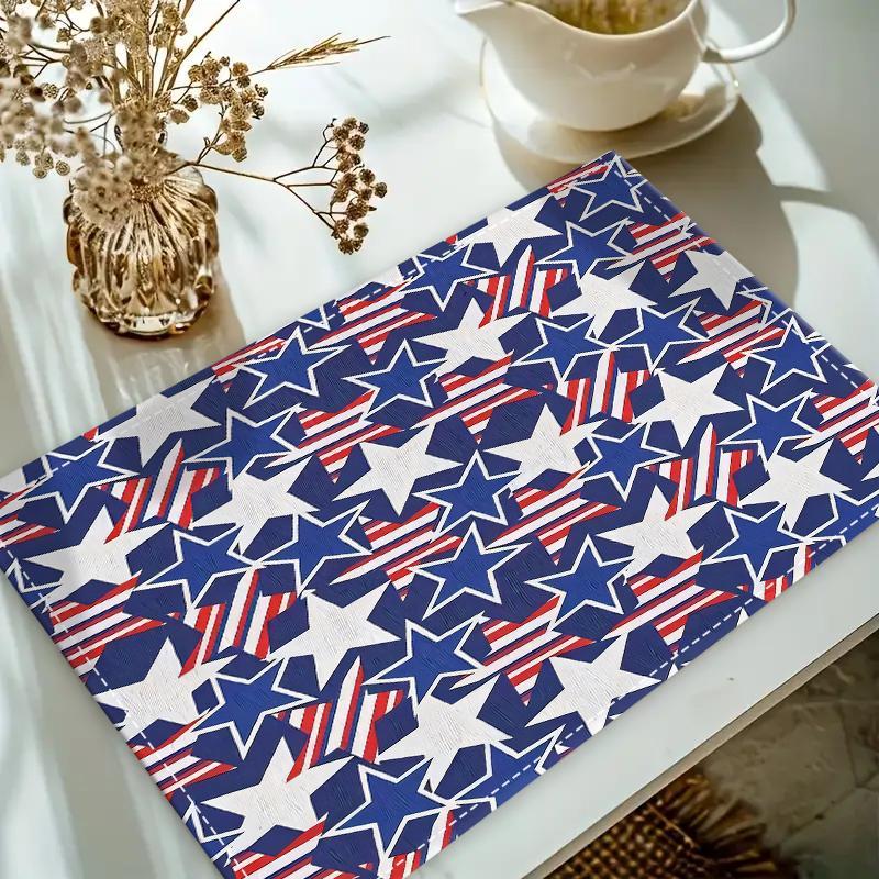 Product Introduction of Star Pattern Placemat, 1/4/6/8/12pcs Patriotic Stars Placemat, Table Mat for Home Kitchen Dining Room, Party Decoration Ideal Festive Gift for Family and Friends, Coasters 7