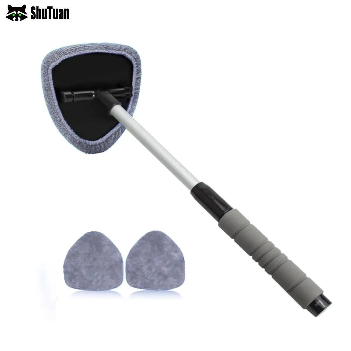 Shutuan Car Windshield Cleaning Tool, Car Window Cleaner with 2 Washable Reusable Microfiber Pads, Extendable Long Handle Glass Wiper Cleaning Kit, Car Cleaning