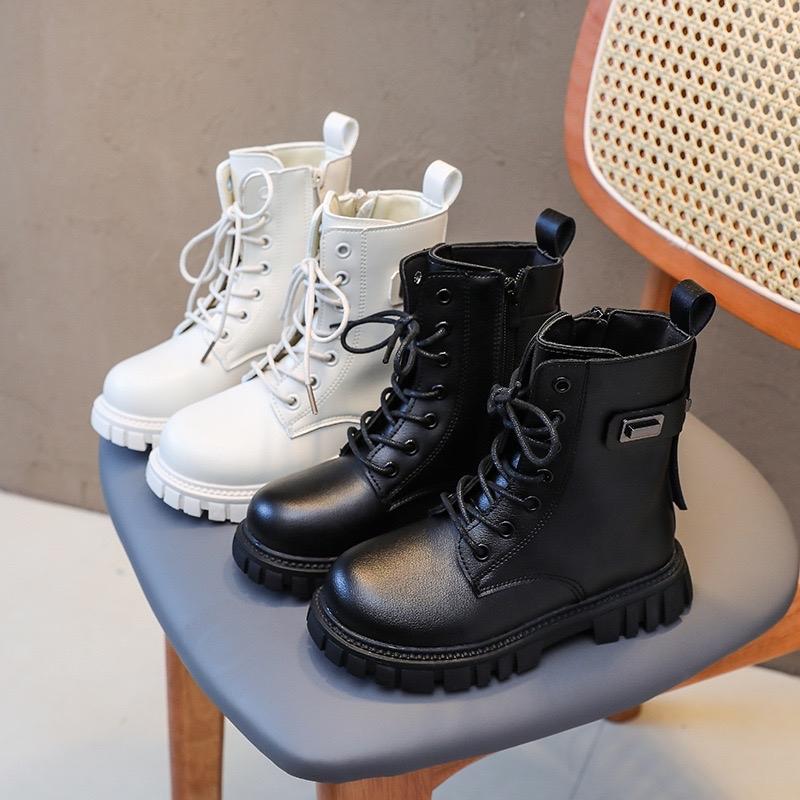 Giày Bốt martin Da Cổ thấp Đế Mềm Cao Su Dép Sandal Cho Bé Gái Da Mềm Phù Hợp Mọi Lứa Tuổi Kem Khoá Kéo Phom To 27-37