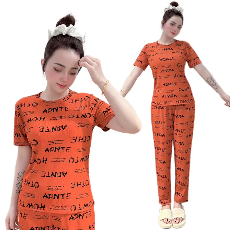 set đồ bộ thun gân quần BAGGY, áo form ngắn cổ tròn tay ngắn mặc nhà.  Phù hợp mọi độ tuổi nhiều màu 2