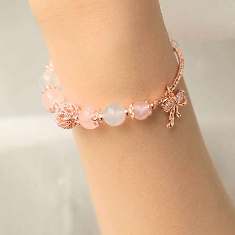 Product Introduction of Vòng tay nữ đá tự nhiên mix charm bi cầu vàng hồng An Gem, lắc tay đá phong thủy năng lượng phối charm nơ tinh tế Bracelet Rose Gold, quà tặng Tết, 8/3, 14/2 lễ tình yêu [TẶNG CHỈ ĐỎ] 1