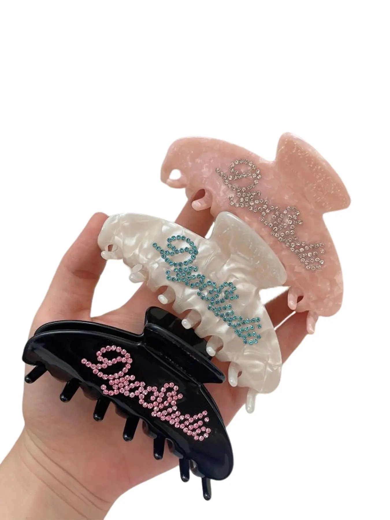 Rhinestone Letter Decor Hair Claw, Cute Hair Accessories for Women & Girls, Minimalist Headwear Suitable for Thick Hair