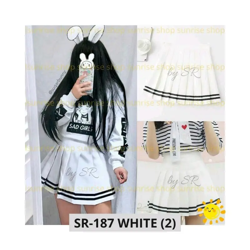 Rok korea mini list bawah Pendek / rok cheerleaders Wanita 2