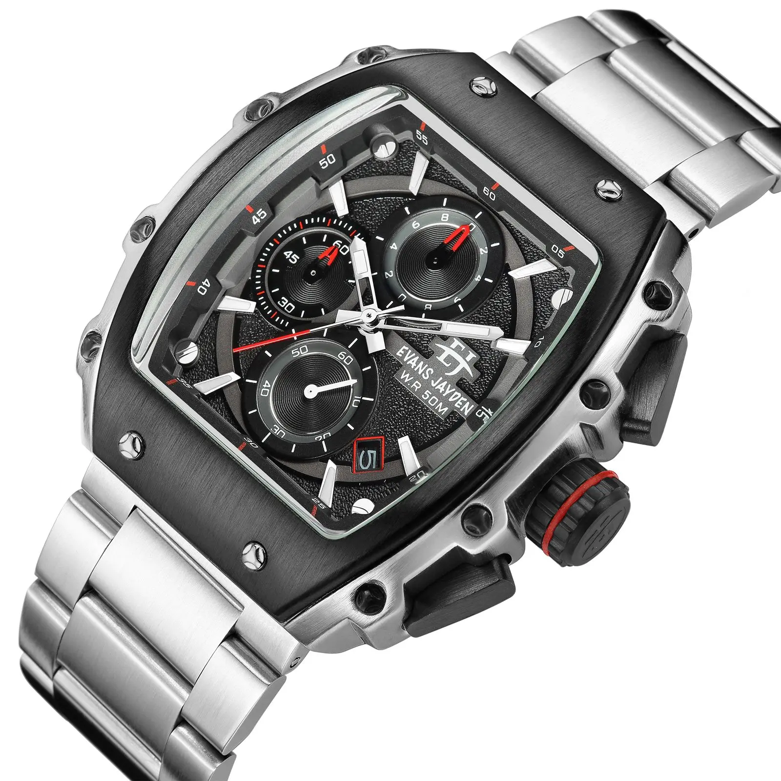 Evans Jayden Jam Tangan Pria 9599 Rantai Stainless Steel Chronograph Kaca Sapphire Water Resistant 5 ATM Watches Waterproof