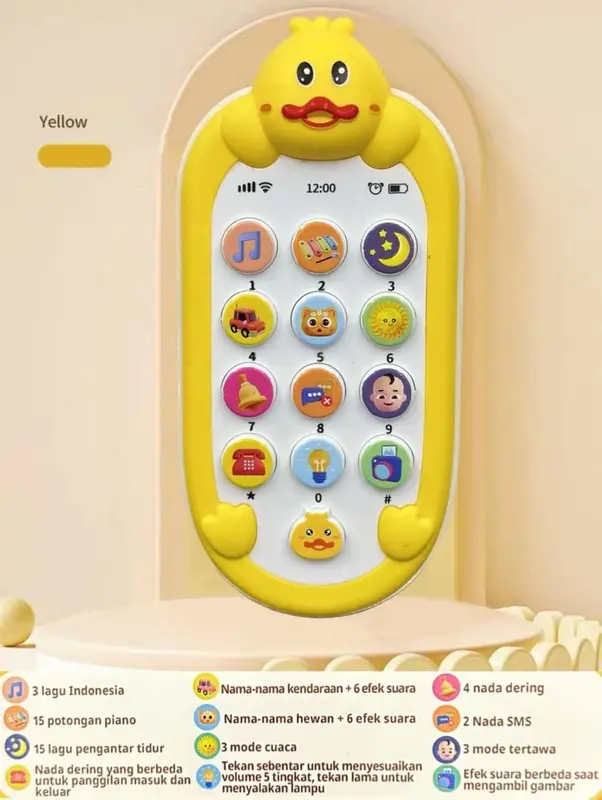 MAINAN EDUKASI PONSEL BAYI / MAINAN HANDPHONE BAYI BENTUK BEBEK DUCK Plastik Piano 3