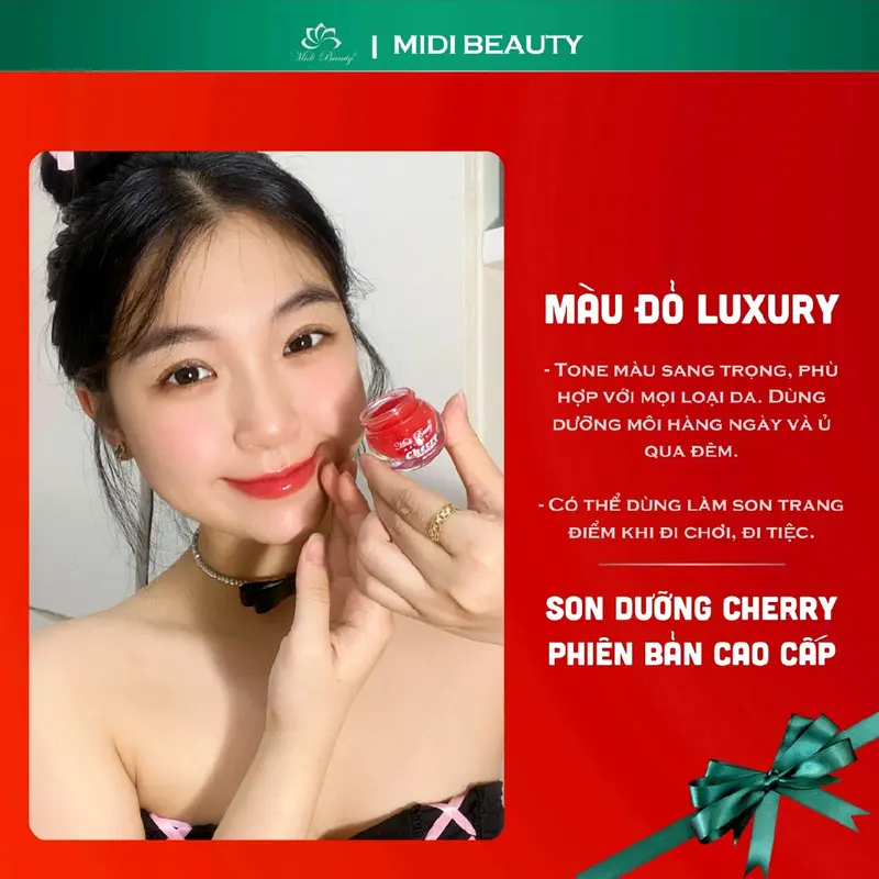 [TẶNG CỌ SILICON] Son Dưỡng Hồng Môi CHERRY 10G và Son Dưỡng Tẩy Da Chết Môi CHERRY 10G Midi Beauty Natural: Dưỡng môi mềm mại, hồng môi, bóng môi. Hỗ trợ mờ thâm môi và k.ích m.àu m.ôi phun xăm [Kèm Muỗng+Thẻ Bảo Hành] Nữ Women 2