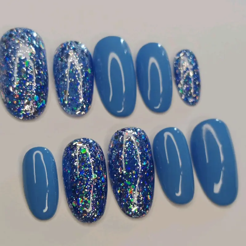 Custom press on nails blue sky Tahan Lama High Gloss Kuku 1