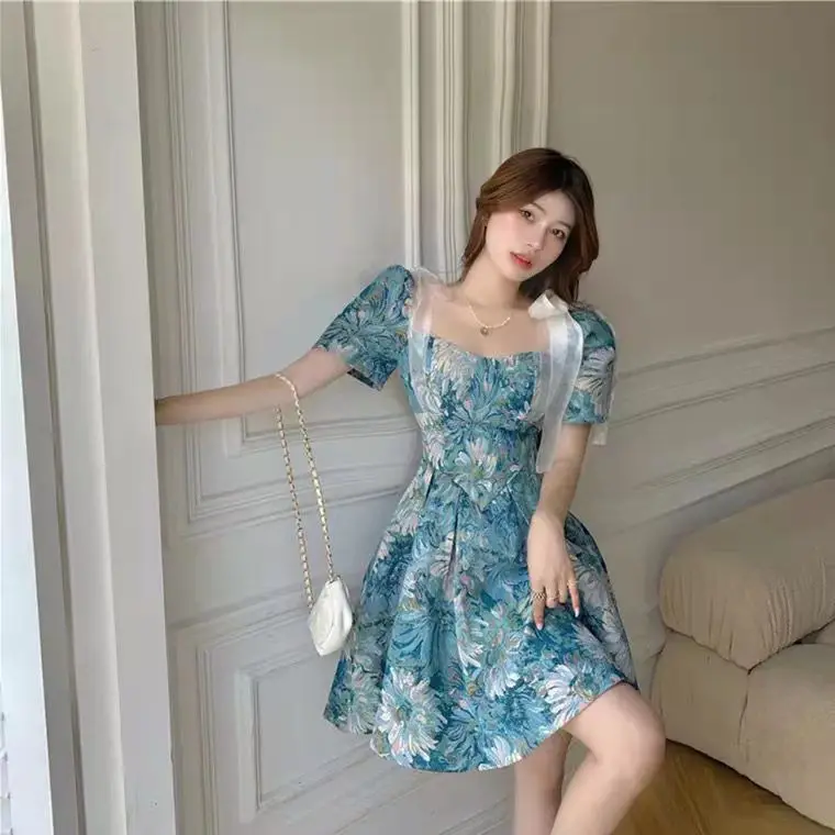 Dress Baby Blue Barbie Doll Mini Dress - Dress Casual Kasual / Dress Import Impor / Gaun Pesta Formal / Party Dress / Daisy Dress Bunga Biru Panjang Pendek Remaja  Tutu  Wanita 2