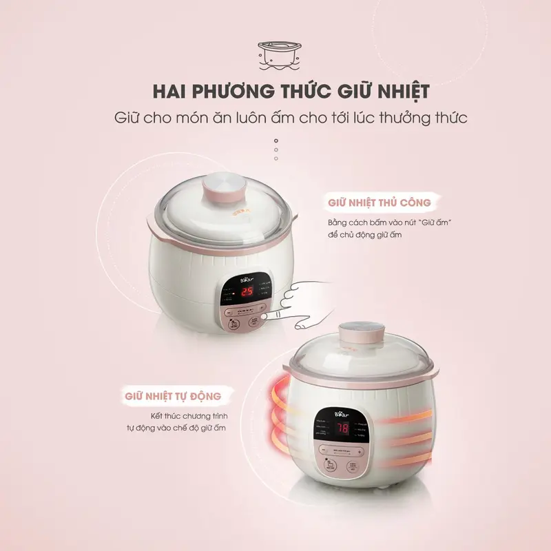 [Tặng Cẩm nang ăn dặm] Nồi Nấu Cháo Chậm BEAR Nồi Nấu Chậm, Nồi Điện Đa Năng, Nồi Nấu Đa Năng, Nồi Nấu Cháo Cho Bé Ăn Dặm, Nồi Chưng Yến Hầm Canh Nấu Chè Kho Cá Tiết Kiệm Thời Gian Giữ Nguyên Chất Dinh Dưỡng SUBE001 6