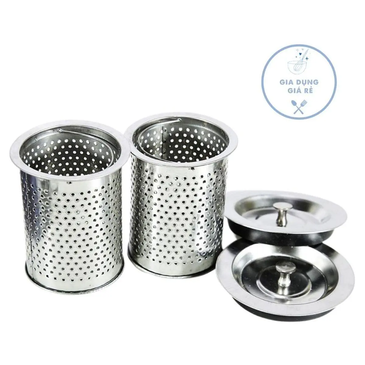 Bộ giỏ lọc rác nắp đậy bồn rửa chén bằng inox - XẢ