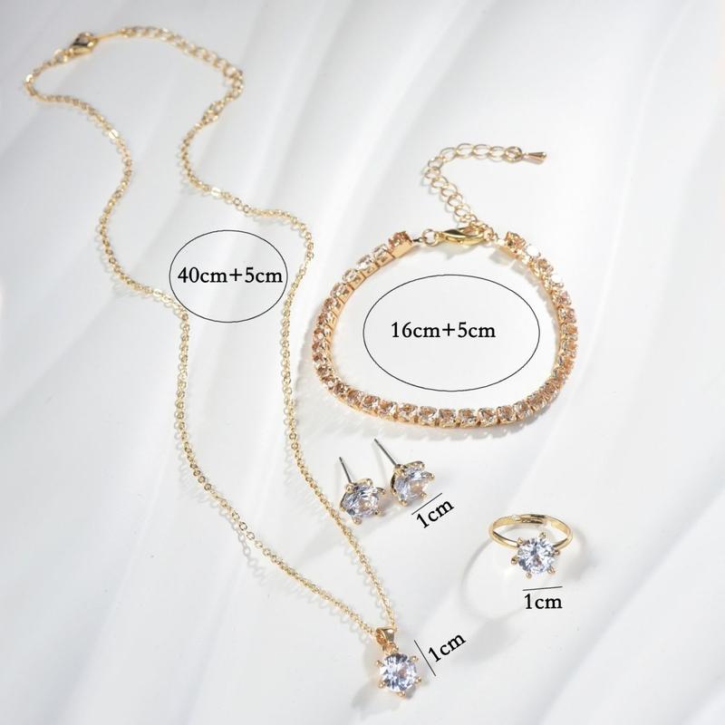New Five-Piece Women's Bracelet Necklace Ring Stud Earrings Set 520 Valentine's Day Birthday Light Luxury Super Fairy 1