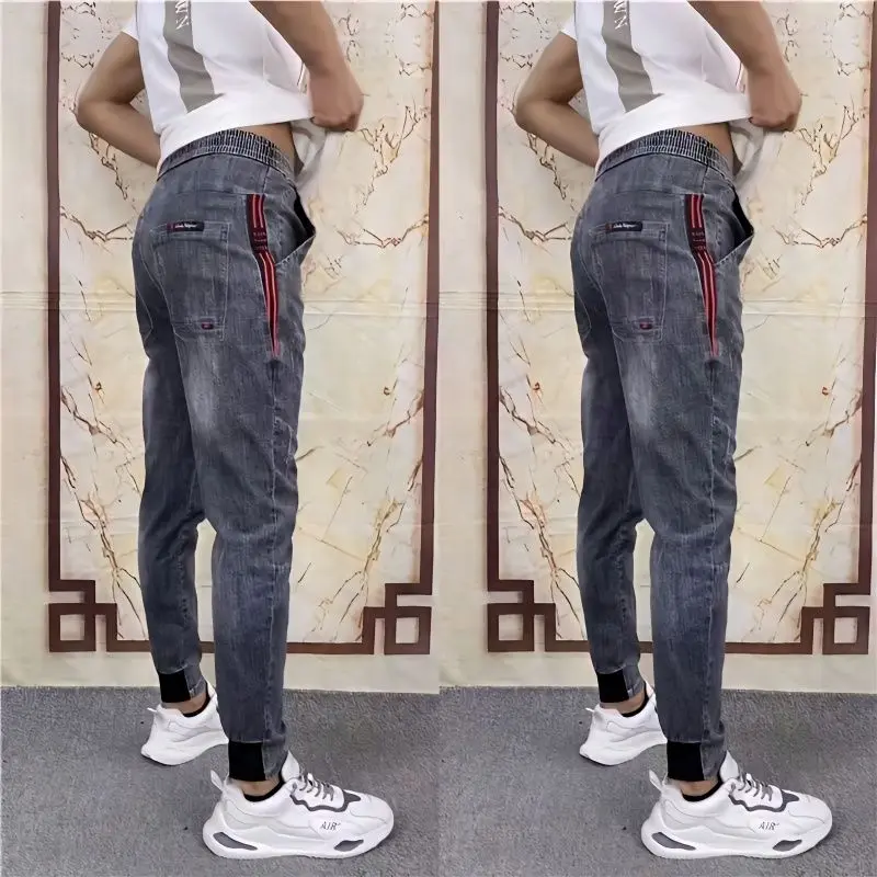 Quần Denim, Dành Cho Nam Giới, Hàng Mới Về Mùa Xuân Và Mùa Thu 2024, Quần Harem bó ống, Màu Xám, Co Giãn, Dễ Phối Đồ, Hợp Xu hướng, Ống Côn, Quần Thường Ngày