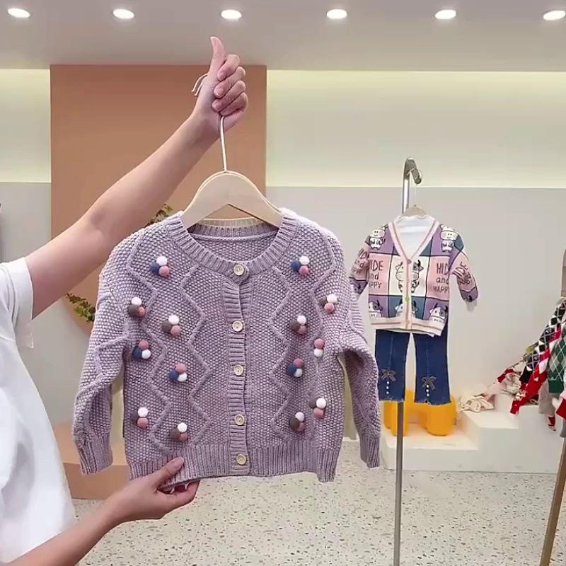 Product Introduction of Spring and Autumn Children's Clothing Girls' Single-Breasted Sweater Fashionable Cardigan Korean Style Children round Neck Sweater Baby Bottoming Shirt 4