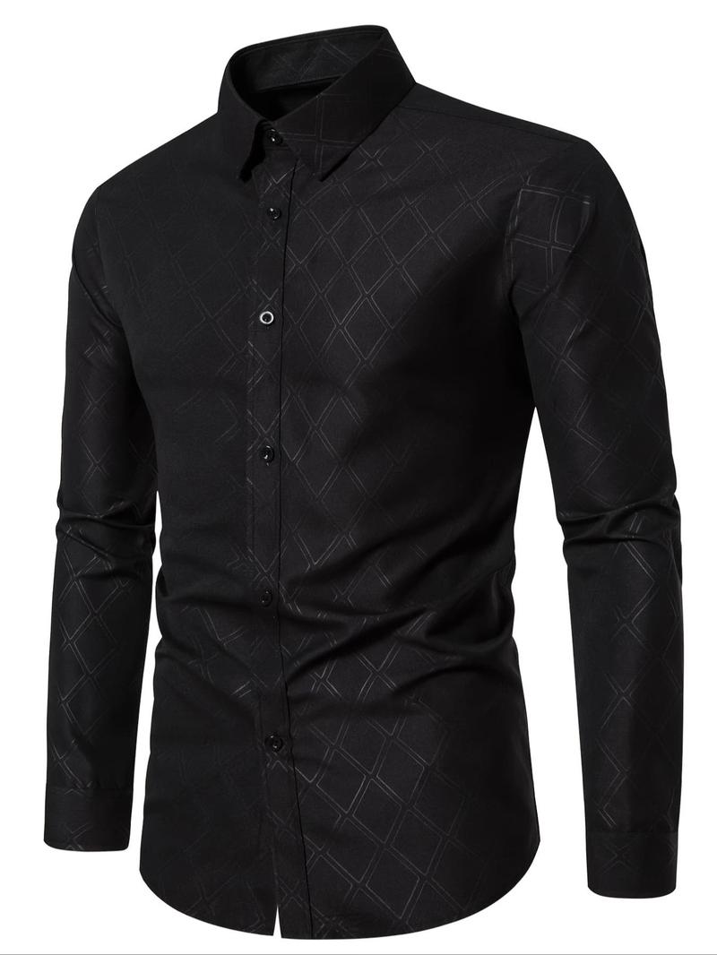 Product Introduction of Men's All Over Print Long Sleeve Shirt, Casual Comfy Button Front Top for Business Work Office, Men's Clothes for All Seasons, Menswear 3