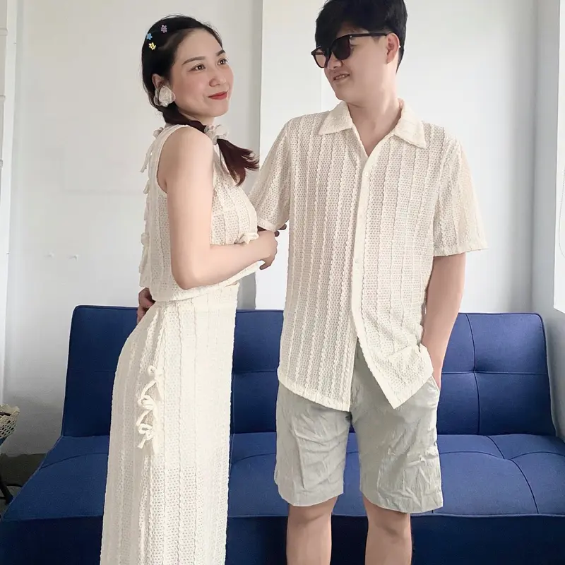 SET ĐỒ ĐÔI ĐI BIỂN XINH CHÂN VÁY DÀI MIDI THUN LƯỚI - YH COUPLE Nữ Áo 2