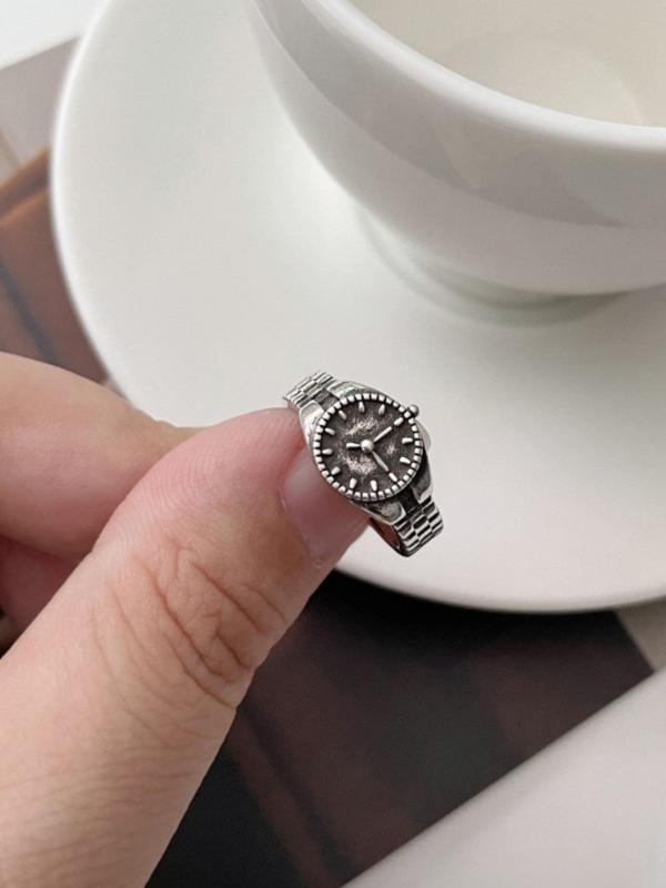 Vintage Style Clock Design Round Dial Ring for Women,  Hip-hop Fashion Metal Jewelry for Party, Daily Clothing Decor, Trendy All-match & Exquisite Jewelry for Birthday Gift 2