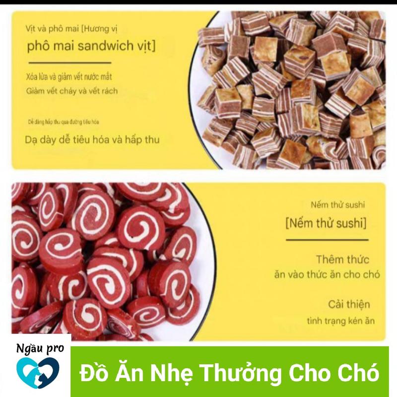 Product Introduction of Ngaupet- Đồ ăn thưởng cho chó (nhiều loại), Snack cho thú cưng ăn nhẹ bánh đa hương vị thịt bò, gà, phô mai viên thịt ngộ nghĩnh hấp dẫn giúp nghiền răng sạch răng gói 100g 12