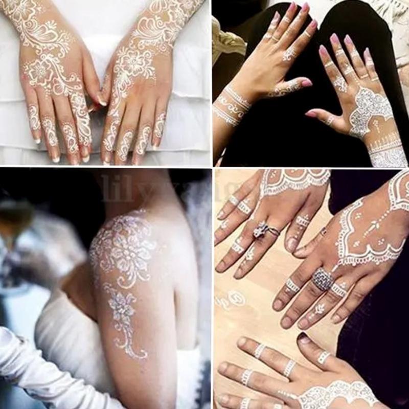 Fashion White Lace Body Art Indian Henna Tattoo Temporary Sticker Waterproof Mandala Flower Long Lasting Bride Wedding Color Sensitive Sheet 5
