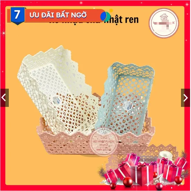 [giao ngay] Rổ nhựa ren chữ nhật . rổ đựng đồ cute   (tự chọn màu)  rồ nhựa ren đẹp việt nhật. rổ nhựa việt nhật [SẴN]