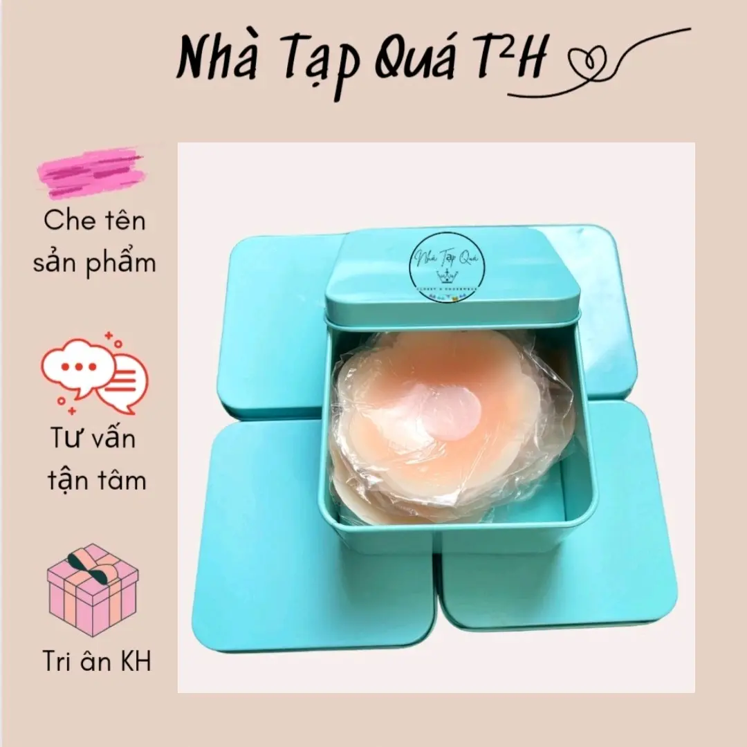 (Có che tên) Hộp vuông xanh 10 miếng dán ti cao cấp siêu chắc, tái sử dụng được nhiều lần Bra Nữ