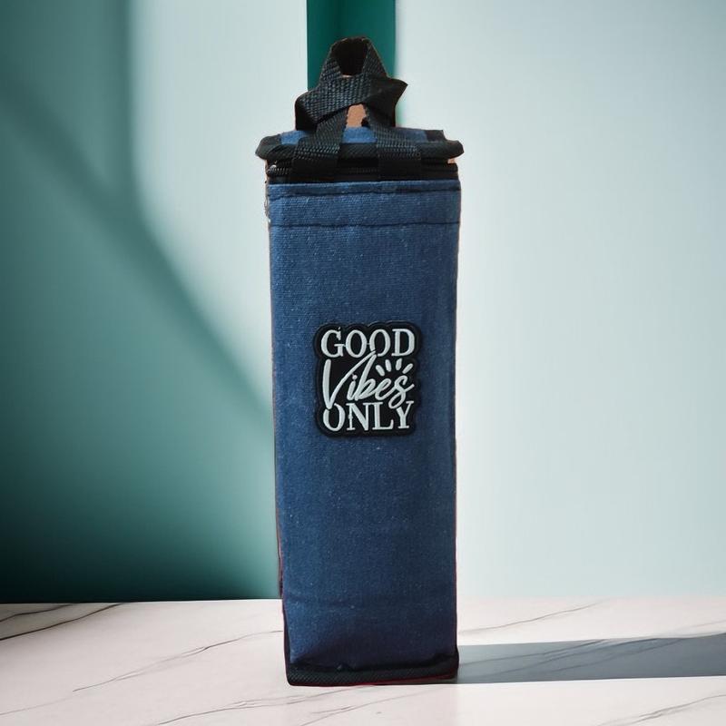 Túi bố đựng bình nước đính tên theo yêu cầu giữ nhiệt 1500ml có dây kéo và lớp cách nhiệt chữ Good - cao 29cm x ngang 10cm x rộng 10cm