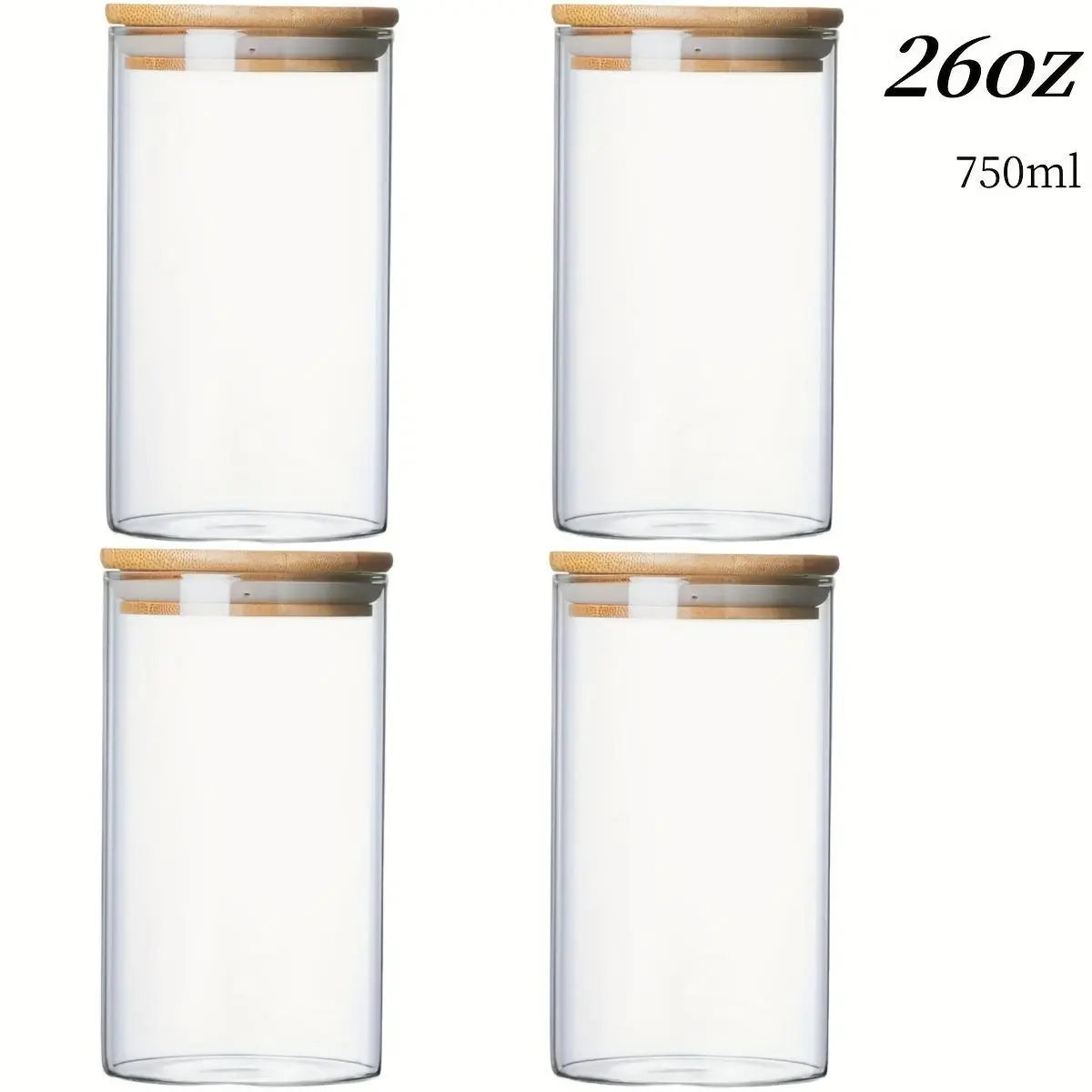 Glass Storage Jar with Wooden Lid, 1/2/3/4 Counts Clear Food Storage Container, Home Food Storage Box for Spice, Tea, Coffee, Spice, Candy, Cookie, Really Useful Boxes