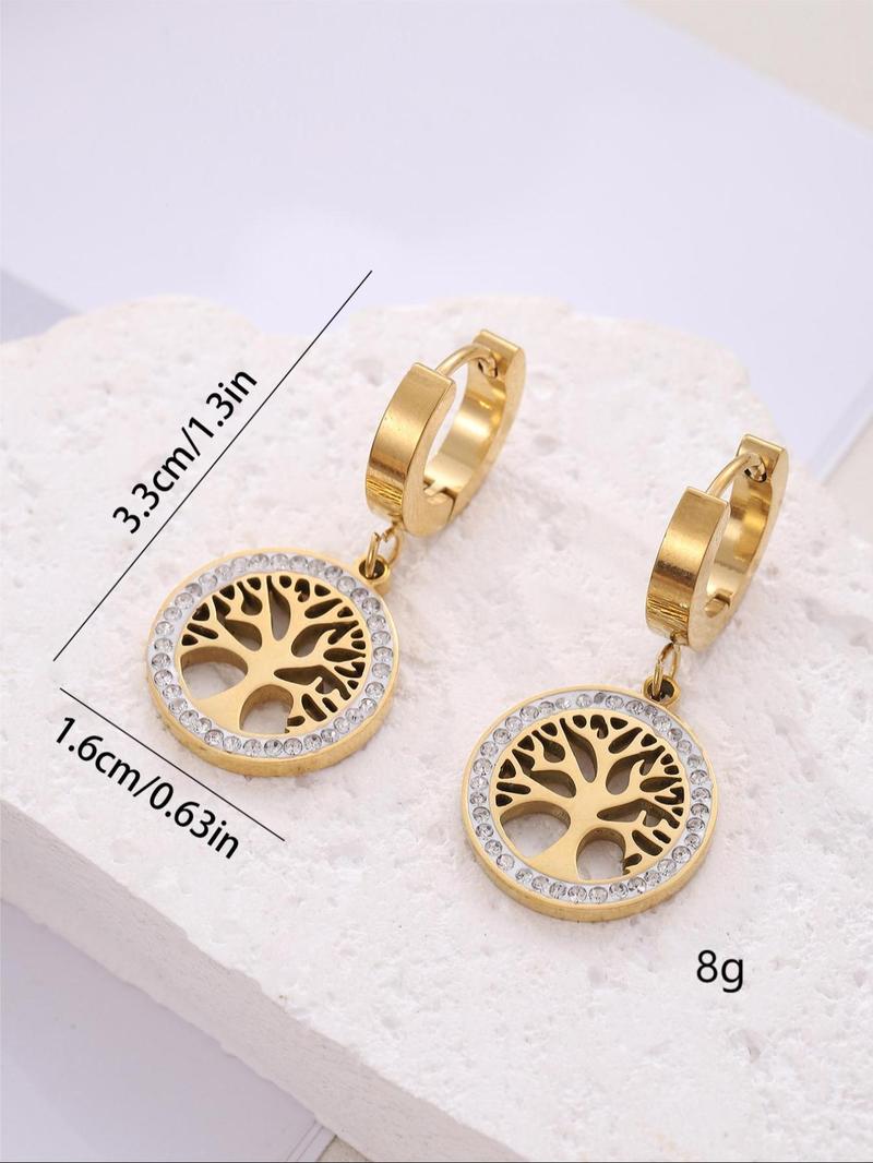 Product Introduction of 1 Pair Fashionable Tree of Life Design Dangle Earrings, Floral Engraved Design Drop Earrings, Fashion Jewelry for Women 1