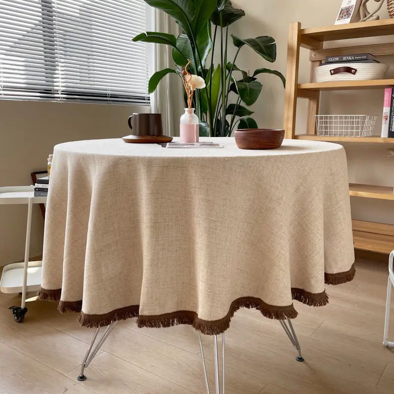 2025 Warm Tone Retro Light Luxury Style Cotton Linen Tablecloth American Dining Tablecloth Coffee Table Cloth Fabric Rectangular Table Mat