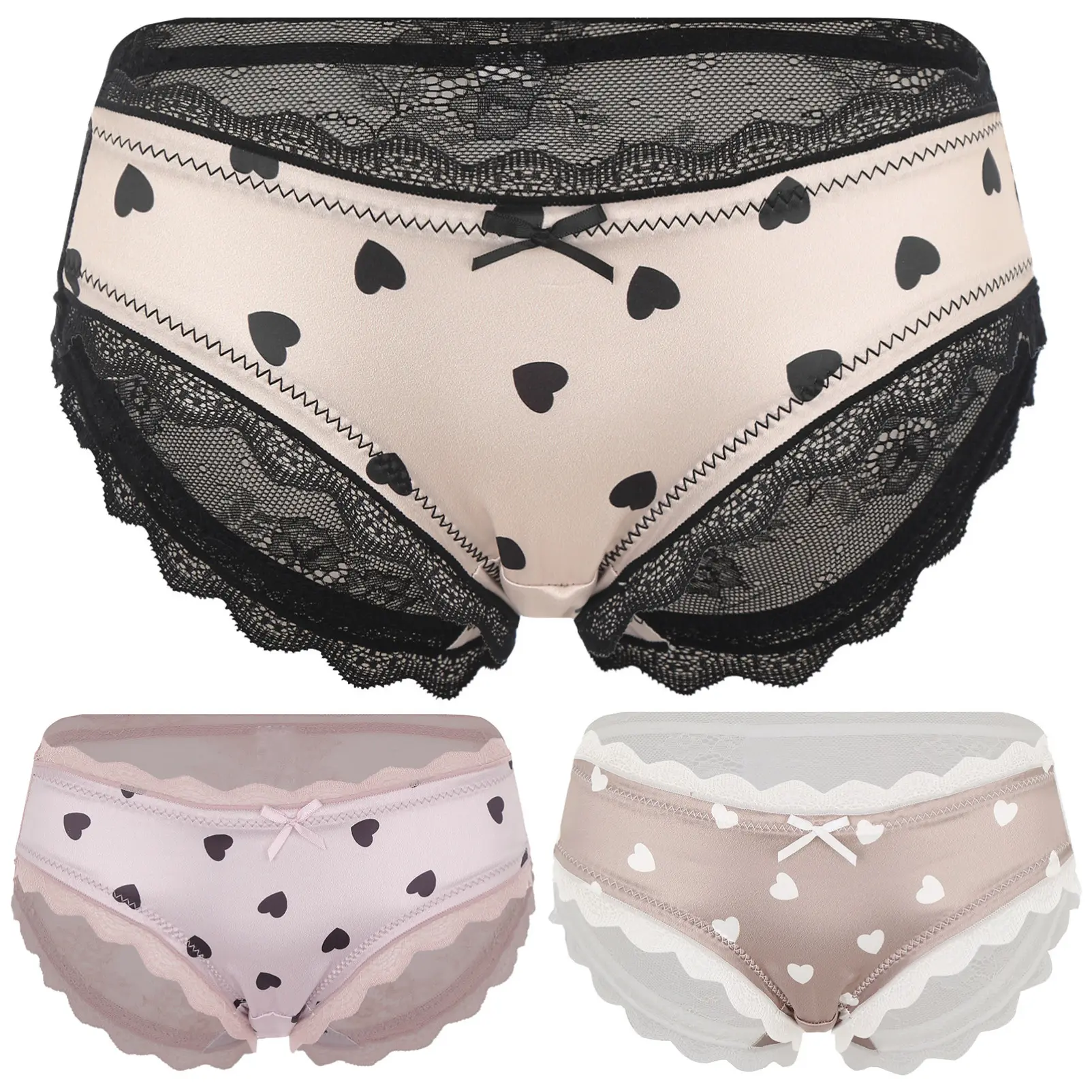 CHICTRY Women Heart Printed Cotton Lace Panties Hip Lifting Triangle Pants Japanese Style Kawaii Underwear