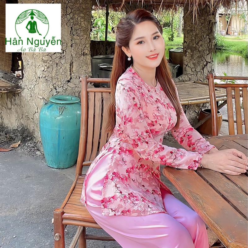 Hân Nguyễn Áo Bà Ba - B.A01 (ÁO LẺ) Áo Bà Ba Dây Kéo Hoa Gió Cổ Tròn tay dài Nữ Top Women Sơ Mi 2