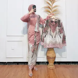 NAYANIKA BATIK - Batik Couple Modern Atasan Melayu Rose Hitam Teracota KALUNA Set Kebaya Wisuda Kekinian Batik Pria Lengan Panjang Full Furing M L XL