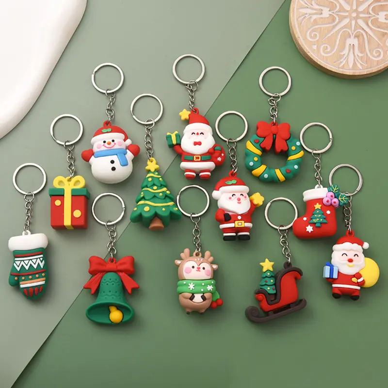 Christmas Series Santa Claus Christmas Tree Key Chains For Backpacks Pendant Cute Elk Doll Key Ring For Kids Friends Gift
