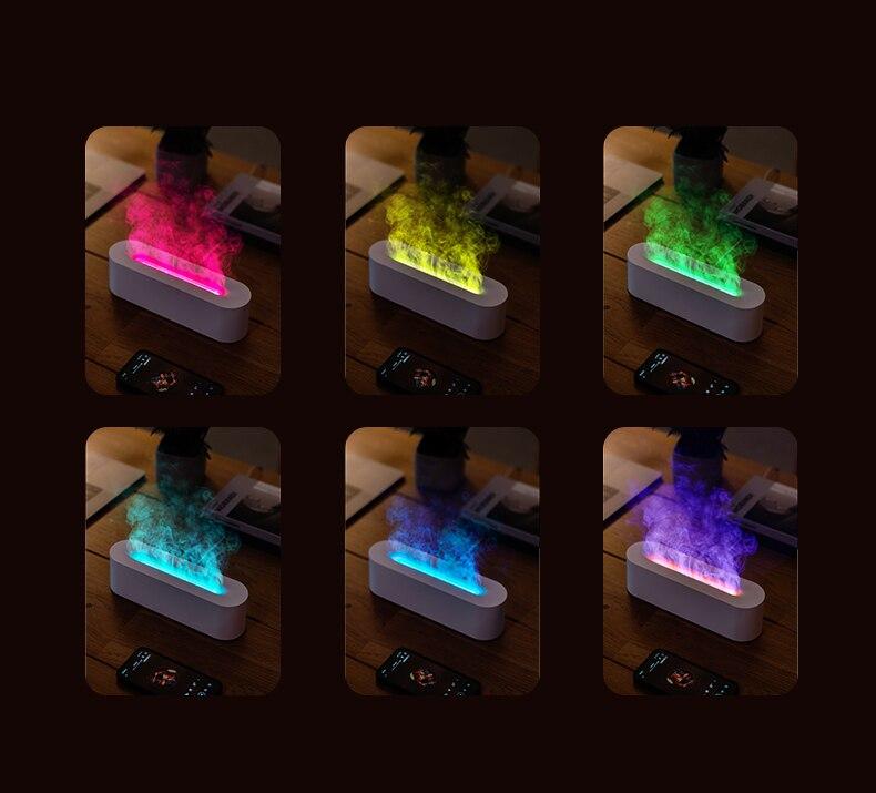 Product Introduction of Flame Aroma Diffuser Humidifier USB Desktop Simulation Light Aromatherapy Purifier Air for Bedroom With 7 Colors 41