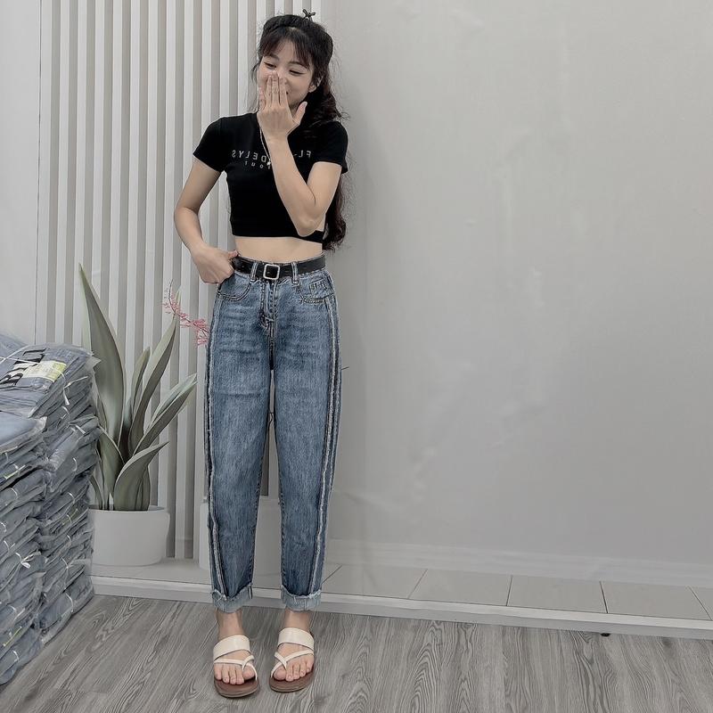 B20035 QUẦN JEAN NỮ BAGGY MÀU XANH NHẠT GẤP GẤU, MAY VIỀN ĐÔI DỌC 2 BÊN (NHẬN HÀNG KHÔNG ƯNG LIÊN HỆ SHOP ĐỂ ĐỔI TRẢ NHÉ) Pants Women Có Túi Denim