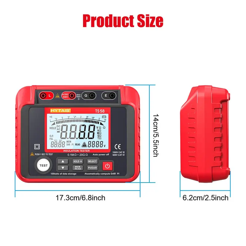 Digital Insulation Resistance Tester, Battery Powered Portable Ohmmeters with LCD Backlit Display, Multifunctional Electrical Measuring Instruments 1