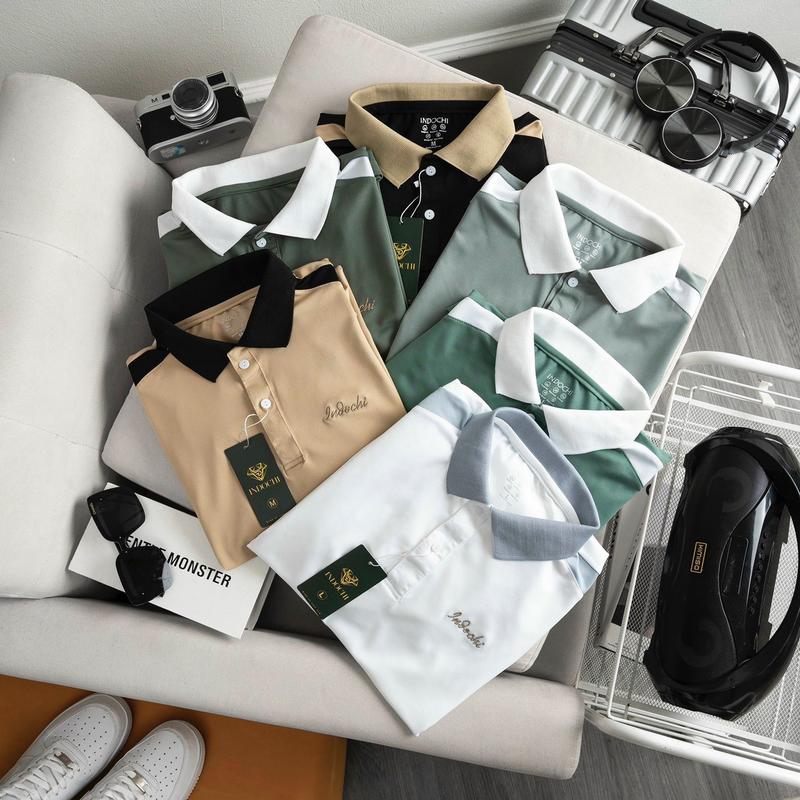 Áo thun nam sang xịn mềm mát mịn cao cấp Menswear Polo Có Cổ Shirt (chỉ một mảnh) họ màu đen thường đen phối nâu to & cao Cộc Tay Ngắn Tay Tay Ngắn