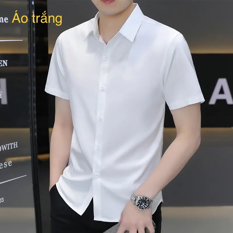 Áo Sơ Mi Cộc Tay Lụa Thái Cao Cấp Form Slim Fit Co Giãn Nhẹ
