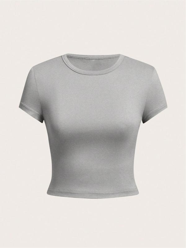 Women's Solid Short Sleeve Tee & Skinny Shorts Set, Casual Round Neck T-shirt & Shorts, Ladies Summer Clothes, Womenswear 2