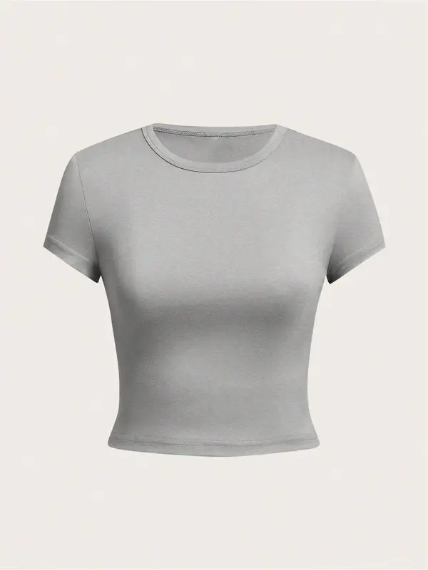 Women's Solid Short Sleeve Tee & Skinny Shorts Set, Casual Round Neck T-shirt & Shorts, Ladies Summer Clothes, Womenswear 2