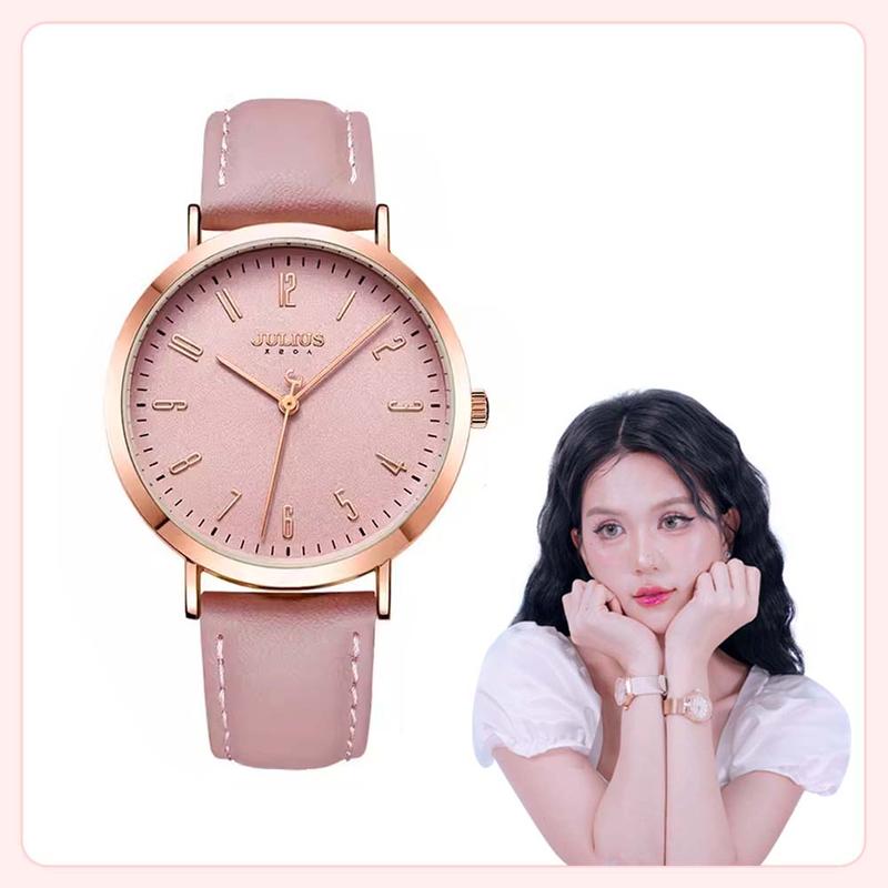 Đồng Hồ Nữ JA-1017D Julius Hàn Quốc dây da Hồng Women Watch Titan