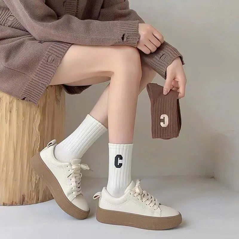 Lố 10 Đôi Tất Nữ Phong Cách Hàn Quốc chữ C, Vớ Cổ Cao Cottton Mềm Voi tat  gaucocao combo  10 len 3
