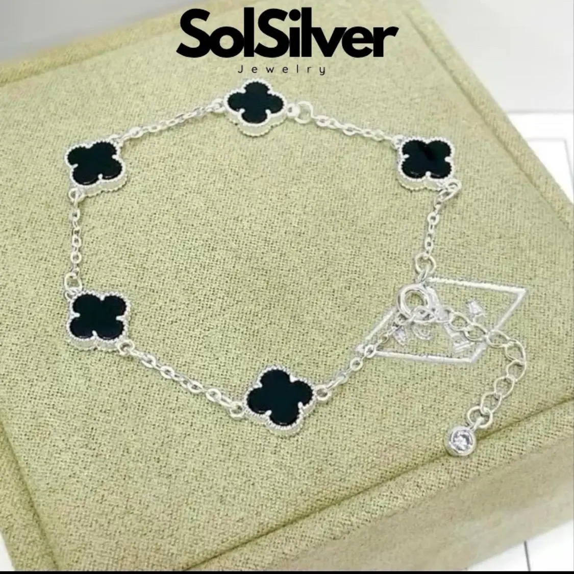 Lắc tay 5 đá cỏ may mắn 8li mới Sol Silver