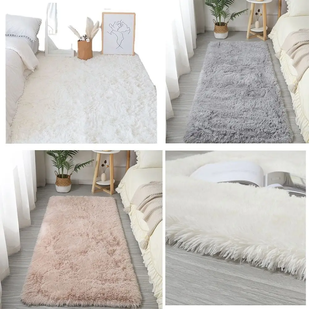 Fluffy Shaggy Imitation Wool Bedside Rugs Non Slip Washable Sofa Cushion Floor Protection Long Hair Carpet Home Decor