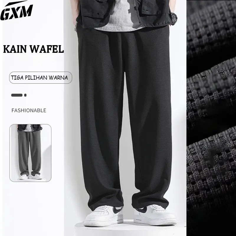 celana joger polos pria Kain wafel sweatpants pria panjang celana training pria celana longgar pria korean style celana lurus highwaist Celana panjang cowok keren celana pinggang karet pria ankle pants pria tebal