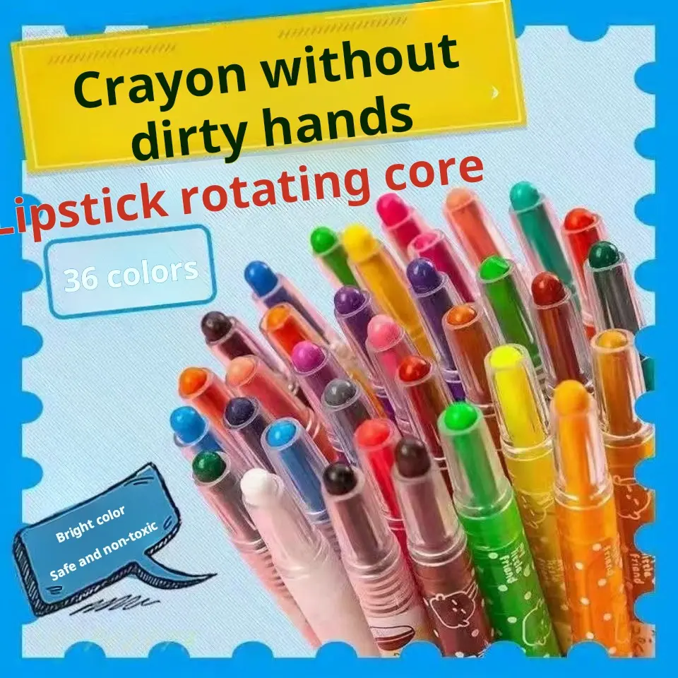 No Dirty Hands Rotate Crayon, 12 Colors 18 Colors 24 Colors 36 Colors Child Drawing Crayon, Washable Crayon Brush