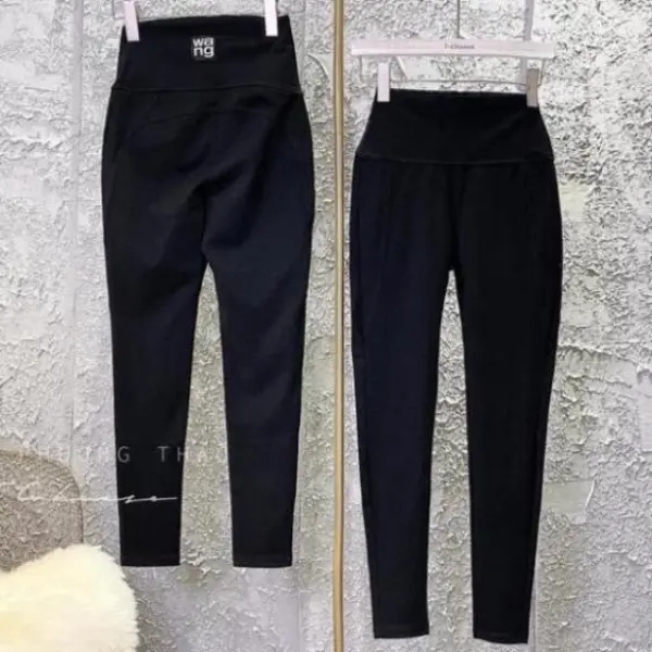 Quần legging nữ cạp cao bản to gen bụng chất vải Umi dày dặn mềm co giãn nâng mông - Quần Legging dài lưng cao cmông Women Nhung 1