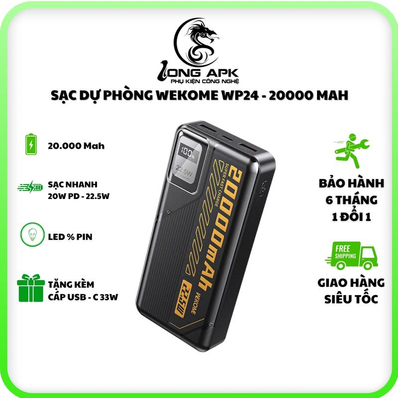 Pin sạc dự phòng Wekome WP-24 20.000 Mah sạc nhanh 22.5w sạc điện thoại Pin Dự Phòng