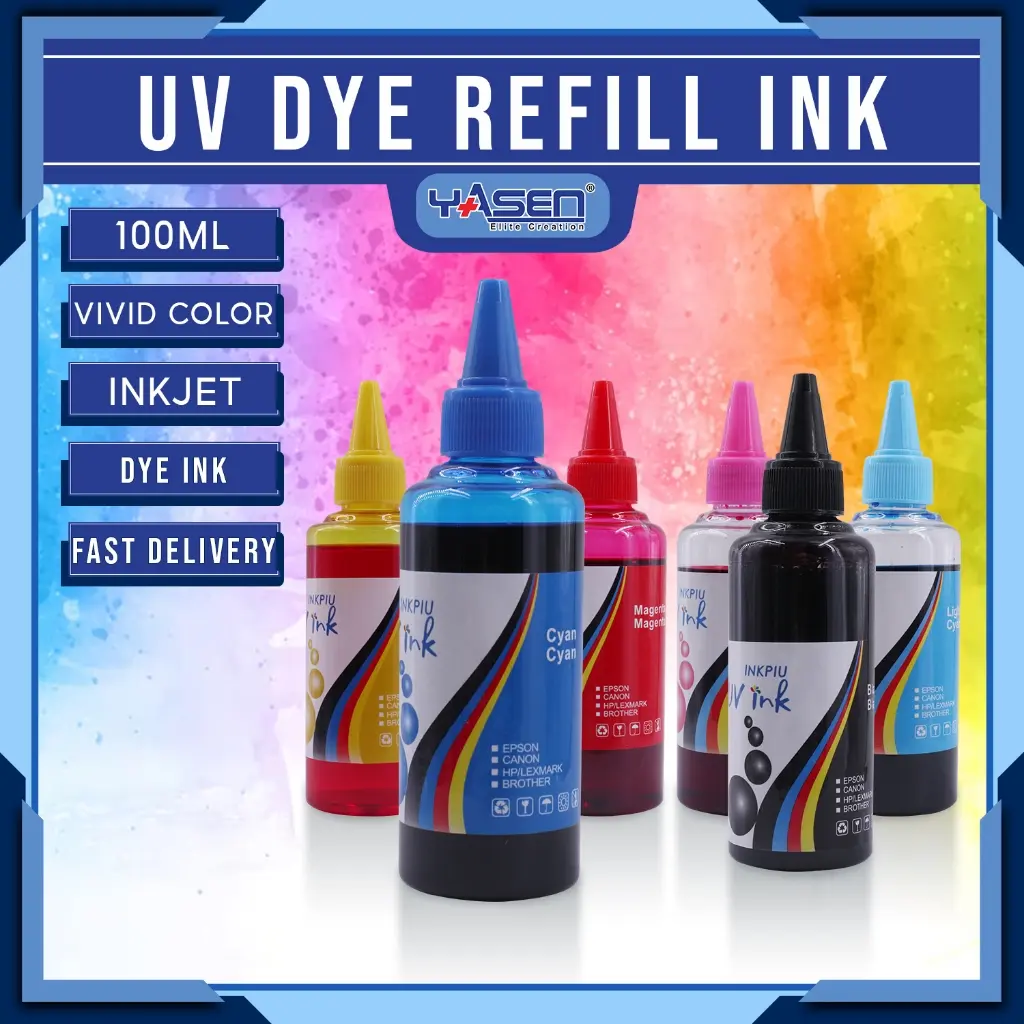Inkpiu UV Dye Ink 100ml 1 Box (100 Bottles) | Universal Dye ink for ...